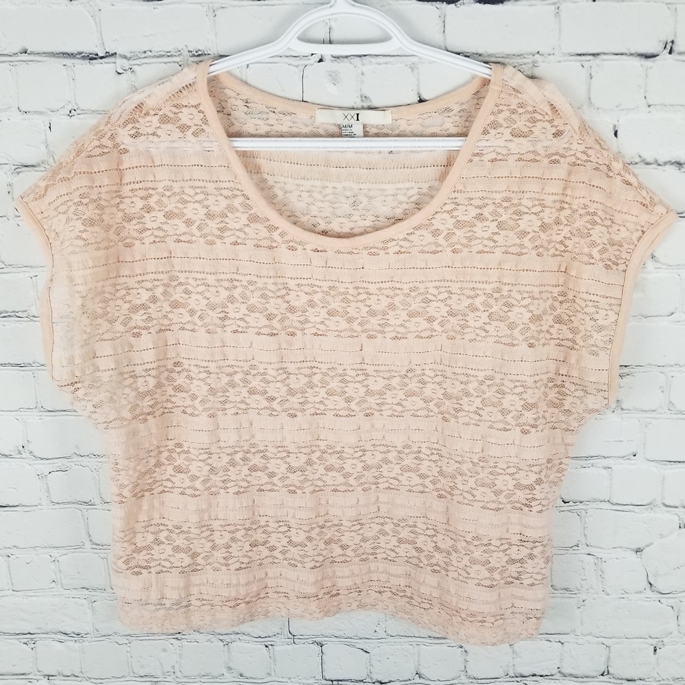 XXI | lace cropped short sleeve stretch blouse